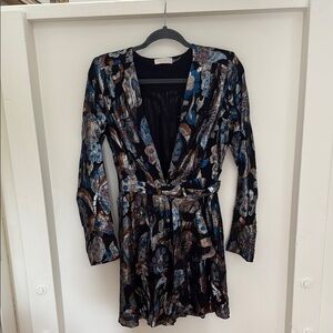 Ramy Brook Black and Blue Long Sleeve Dress